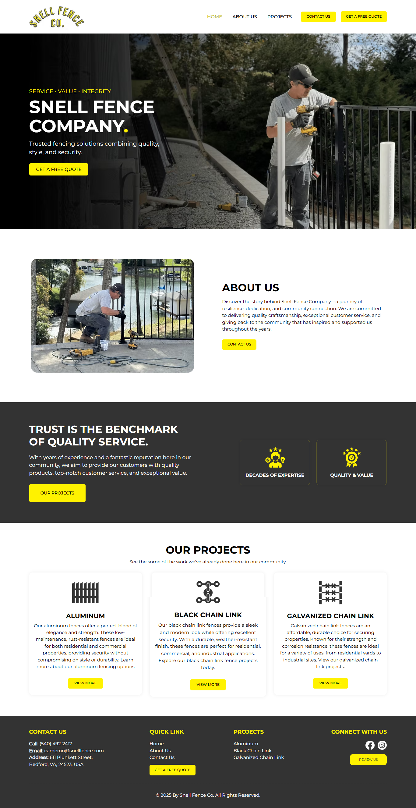 Snell Fence Co. website screenshot