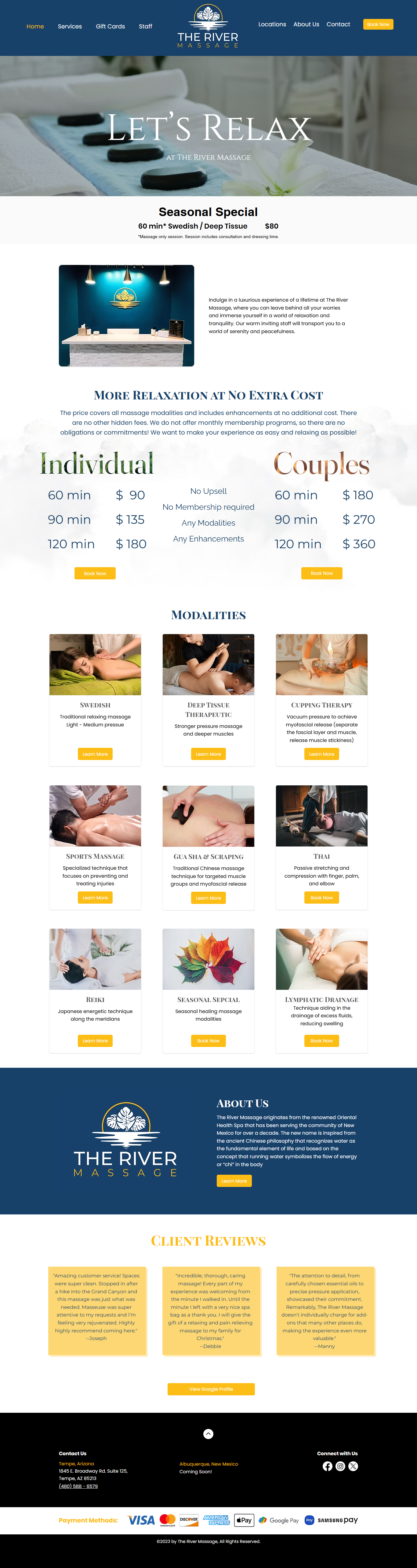 The River Massage website screenshot